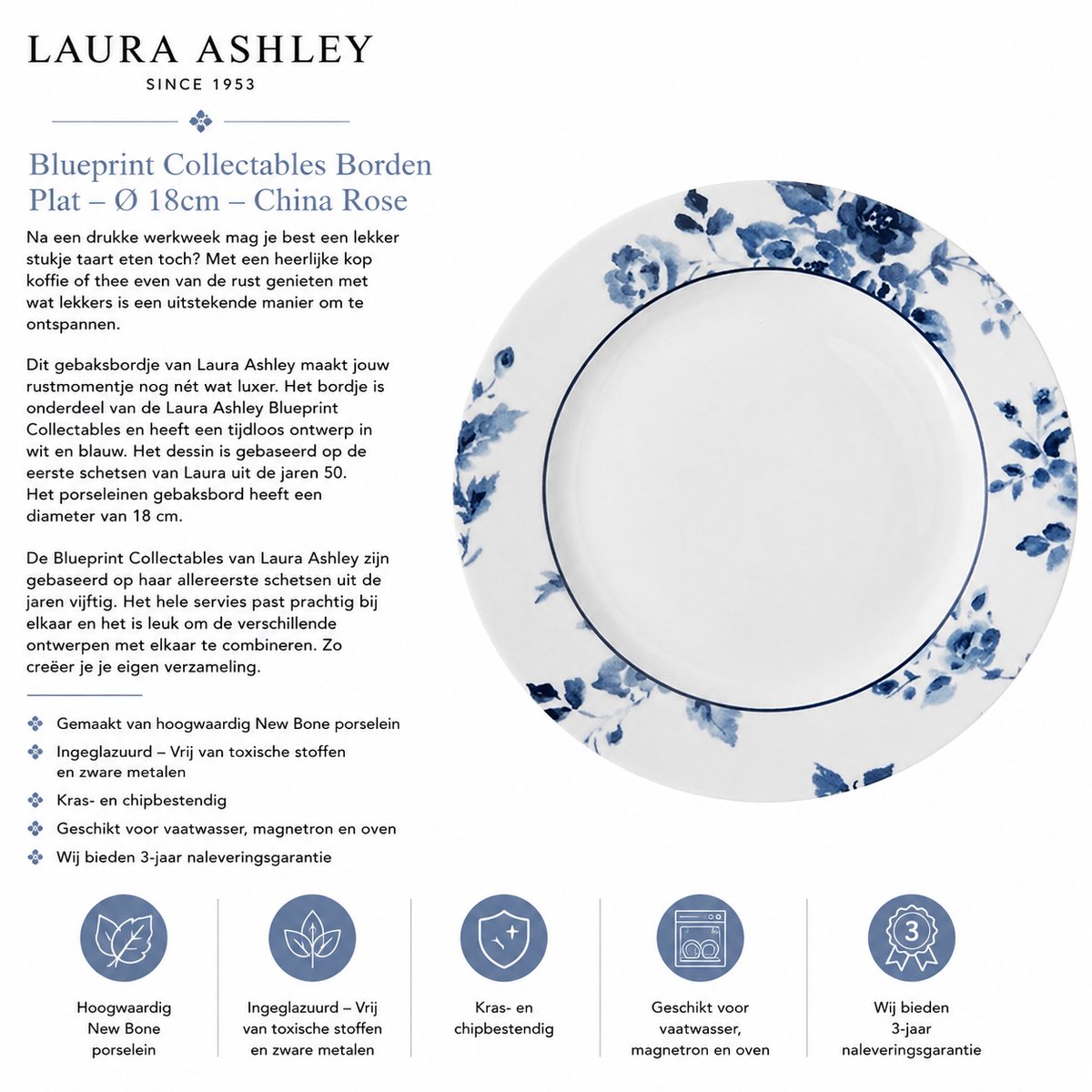 Laura Ashley Blueprint Collectables Borden - Plat - Ø 18cm - China Rose - Kerstservies