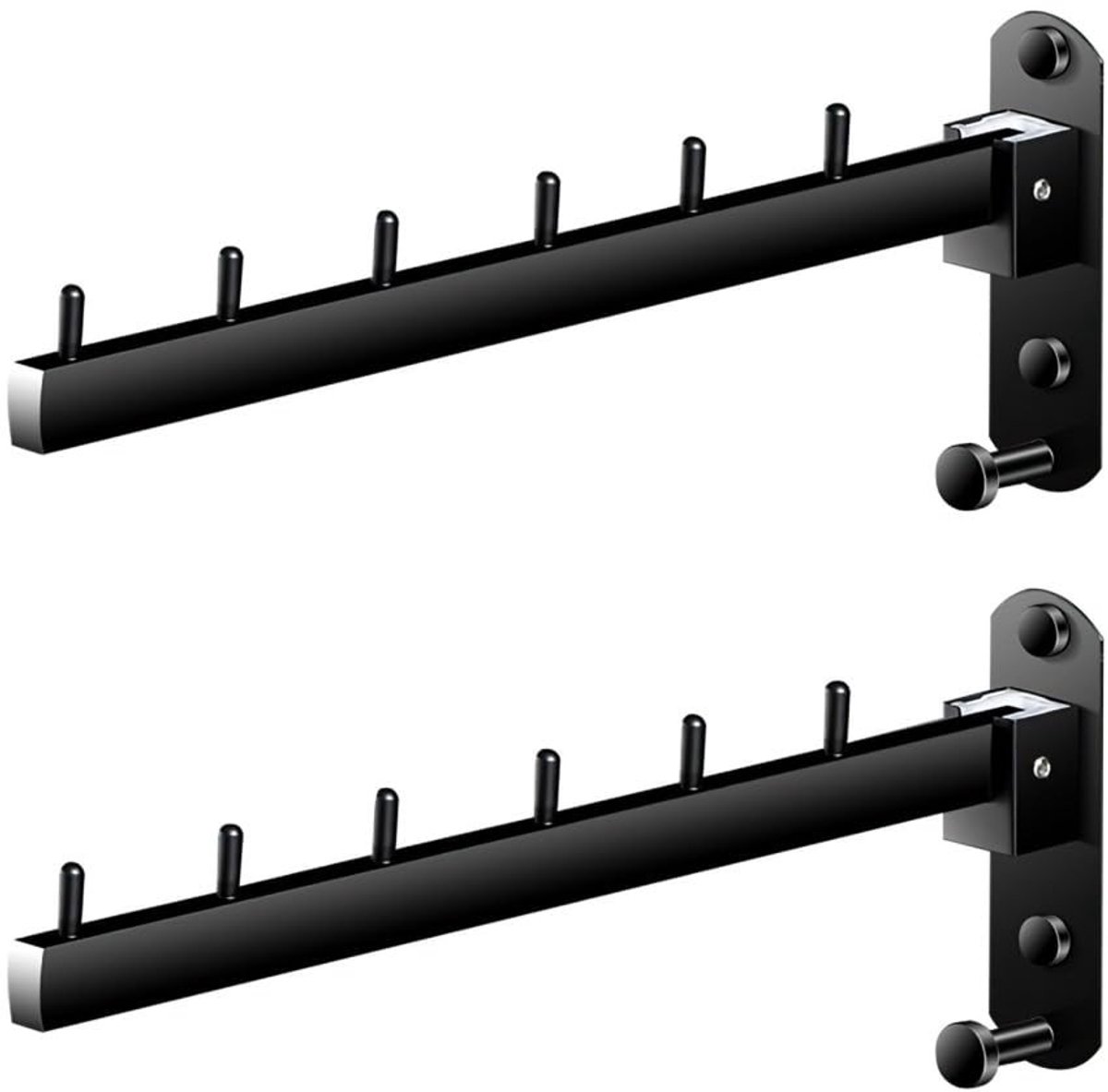 Dailygoods- Kledinghanger 90° opvouwbaar - Wandgemonteerd - Roestvrij staal - 2 stuks - Corrosiebestendig - Ruimtebesparend - Droogrek