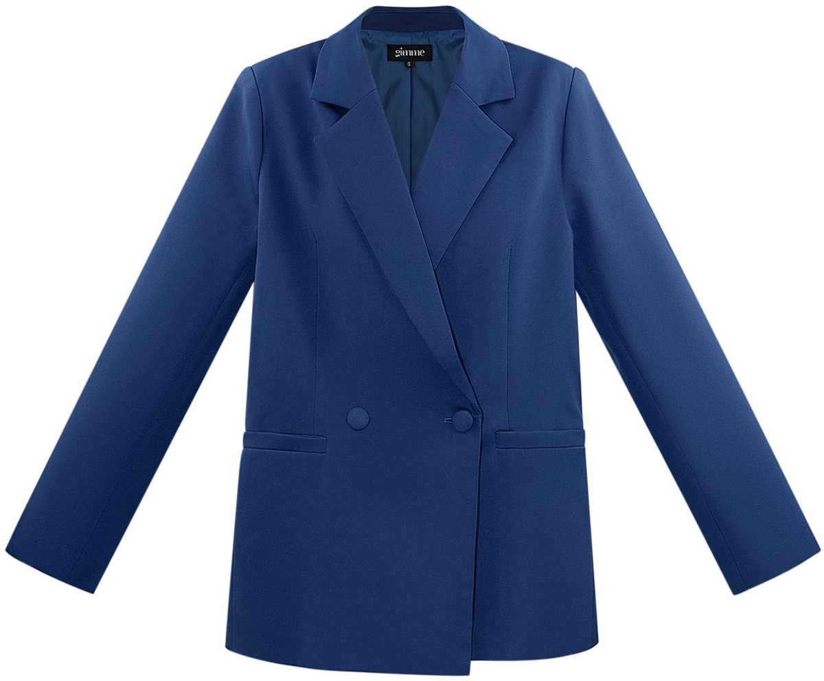 Gestructureerde Vrouwen Blazer met Geavanceerde Dubbele Knopen - Blauw - Maat M