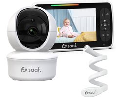 Babyfoon - Op afstand bestuurbaar - Incl. Houder - Babyfoon met Camera - 5 Inch Scherm - Wit - Saaf