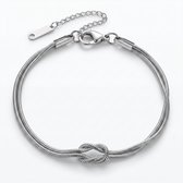 Lundholm Brianna Armband Dames Zilver Kleurig - Dubbele Armband met Knoopdetail - Premium Stainless Steel Jewellery - Hypoallergene Sieraden - Cadeaus voor Vrouwen - Sinterklaas en Kerst Cadeautjes - my Lundholm