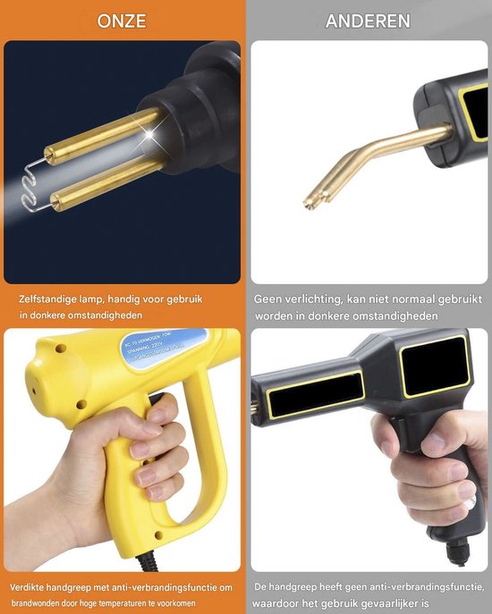 Een set van twee kunststof lasapparaten, één met een ingebouwde lamp en verstevigde handgreep, de ander zonder.