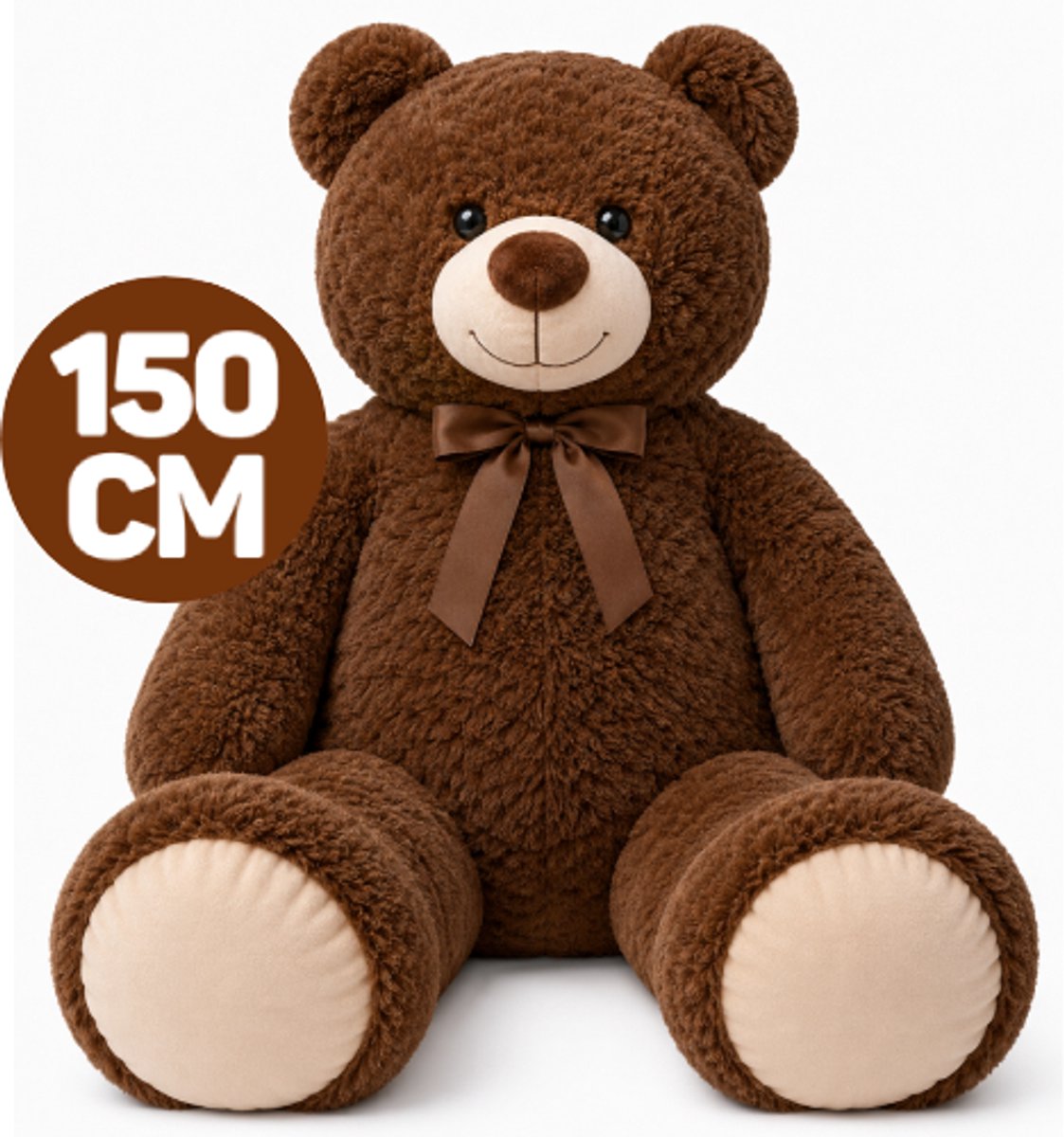 Teddybeer (Donkerbruin) Met Strik Pluche Knuffel XXL 150 cm - Grote Teddybeer - Mega XXXL Knuffelbeer - Zachte Pluche Knuffel - Grote Knuffelbeer Cadeau voor Kinderen