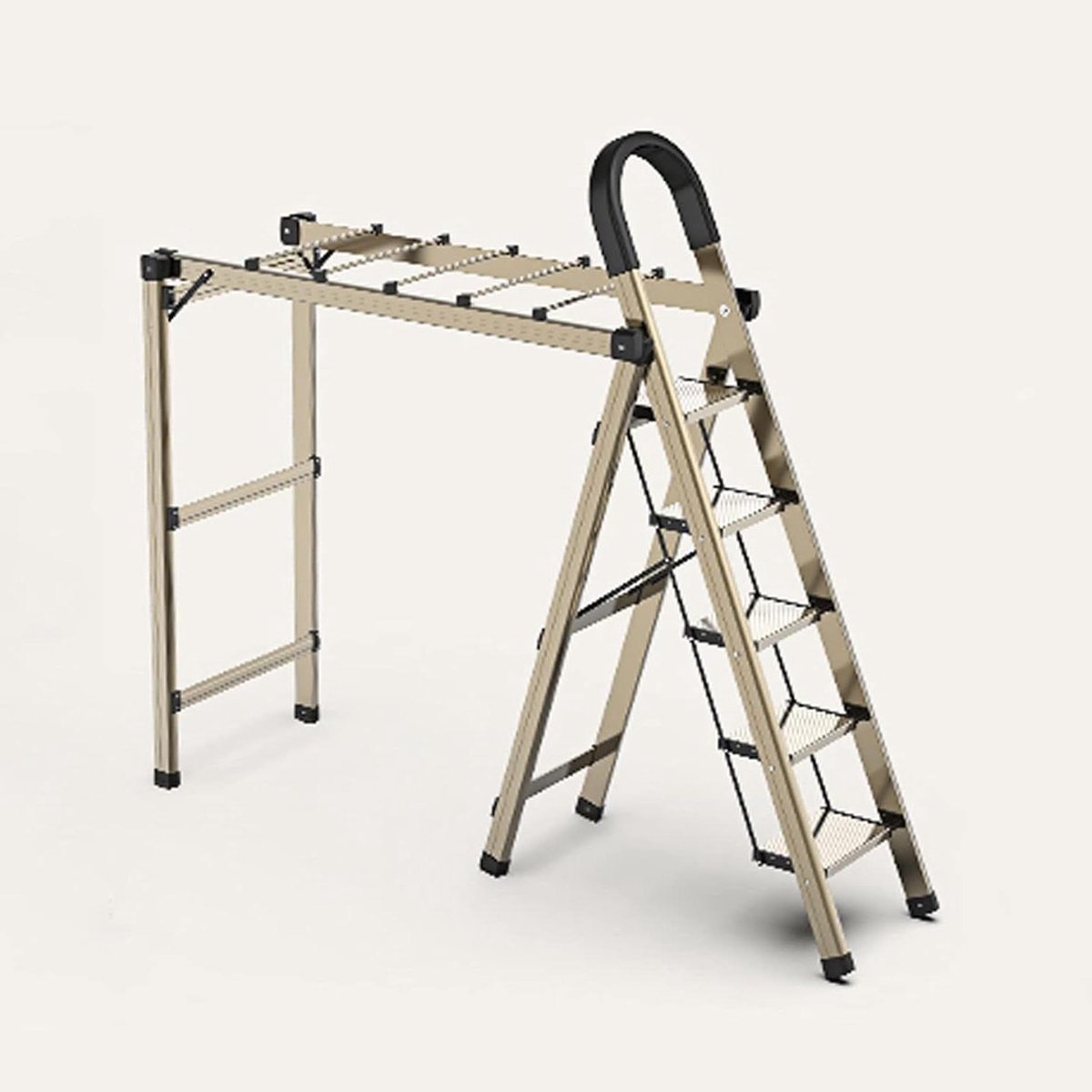 Vouwbare Wasdroger Droogrek Ladder Kleding Drogen 2-in-1 Ontwerp 164 x 190 cm Goud