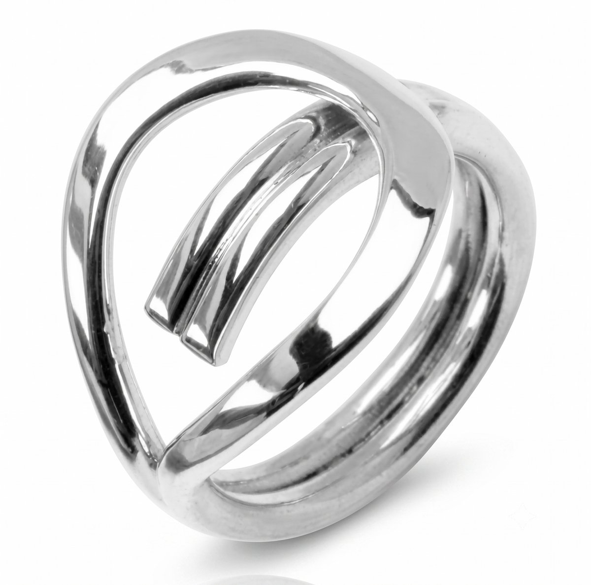 Mbrace Zilveren Dames Ring - Abstract Design - Open Structuur - Minimalistisch & Modern - Maat 17 mm