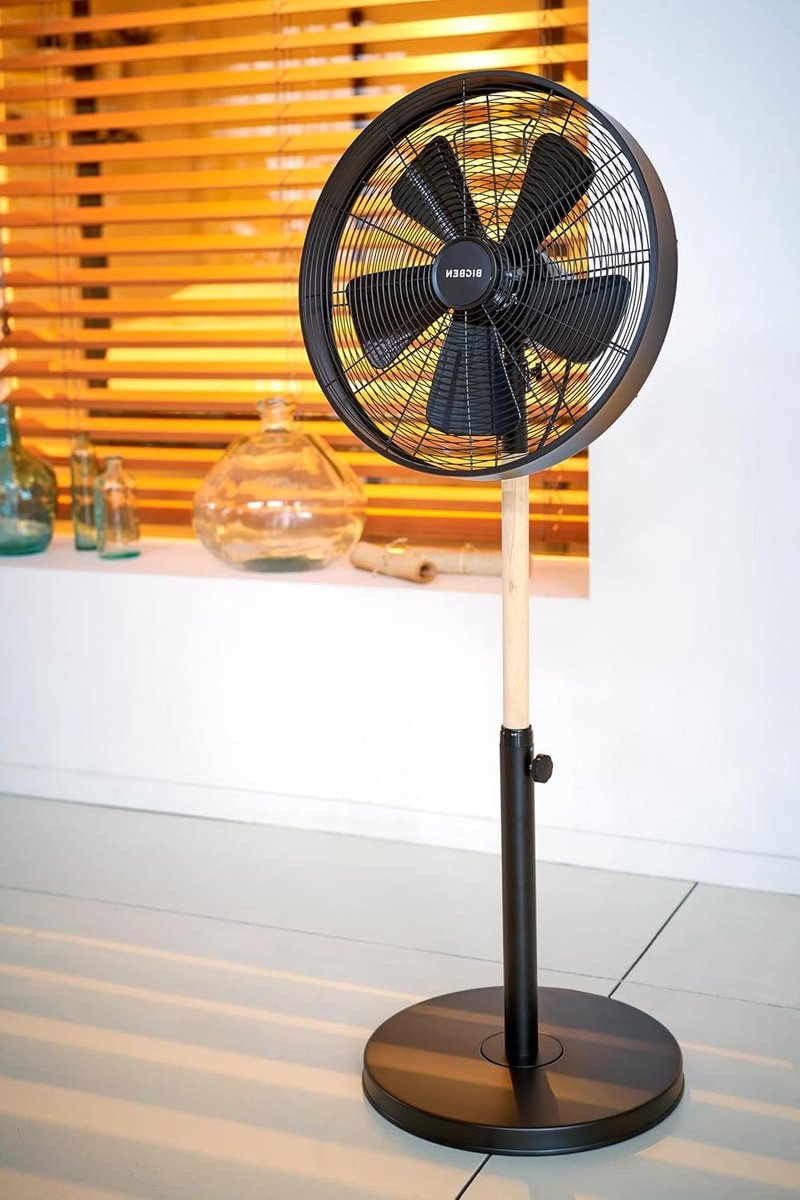 Staande Ventilator - Vloerventilator Hout - Ruimte Koelen - 5 Metalen Bladen - 90-120 cm Hoog - Zwart Hout