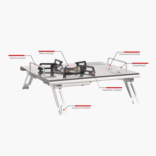Camping Kooktoestel - Draagbare Oven Tafelmodel - Outdoor Koken - Inklapbaar Ontwerp - 415 x 29 x 105 cm - Zilver van Camping — afbeelding 5