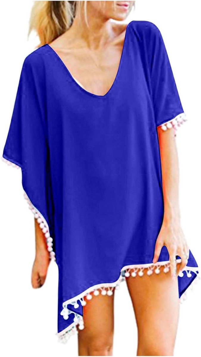 Strandponcho Dames - Strandjurk Cover-up - Strand Kleding - Kanten Details - One Size - Bl