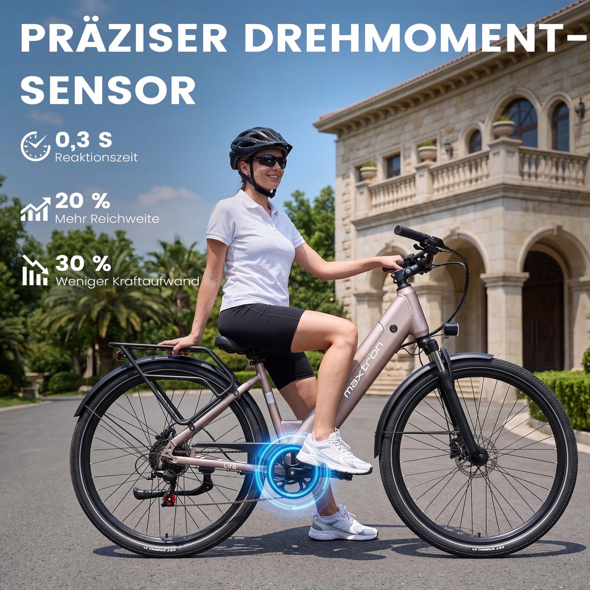 Maxtron Lira 28 Inch Elektrische Stadsfiets - 48V 15Ah Lithium-accu - Actieradius tot 140 km - 250W Motor - Hydraulische Schijfremmen - Shimano 7 Versnellingen - Max. Belastbaar 120 kg - Met Achterlicht - Goud thumbnail 5