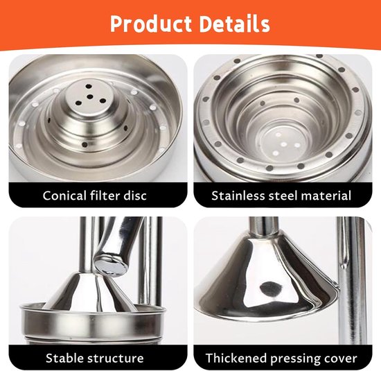 Handpers Roestvrij Staal - Citruspers Fruit Squeezer - Vers Sap Maken - Ergonomische Hendel — afbeelding 3