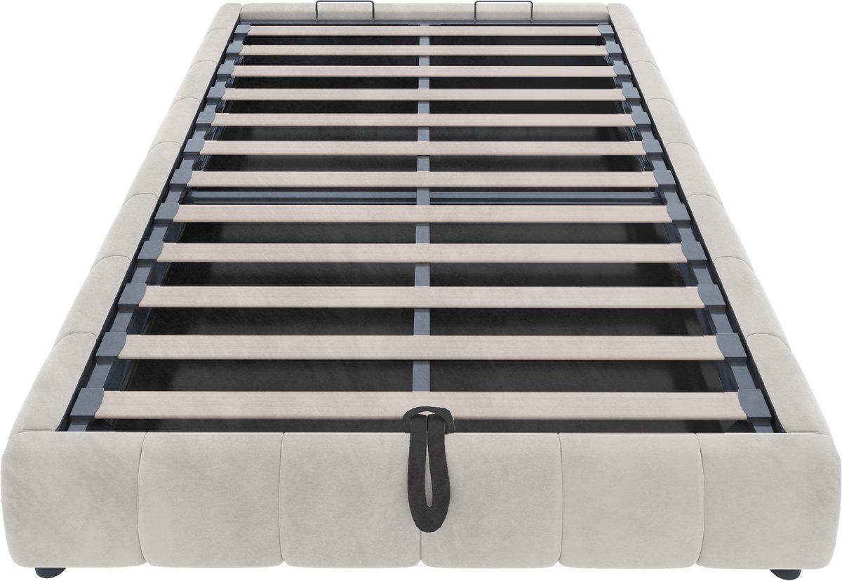 COVREO Bed met hydraulische opbergruimte – 140x200 cm – Bedframe zonder hoofdbord en LED – voor slaapkamer – Beige - zonder matras