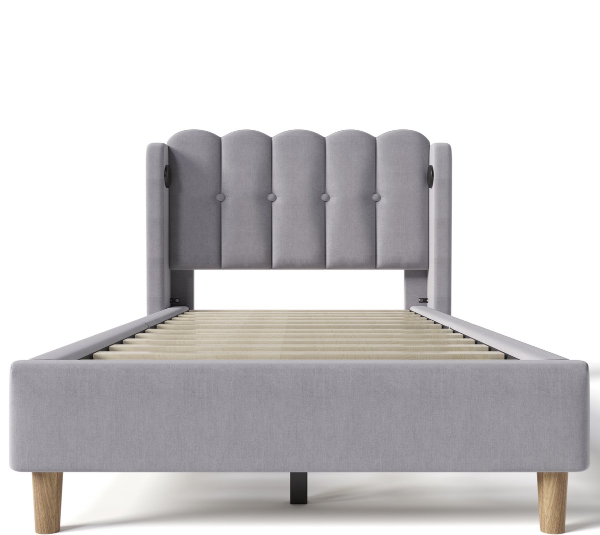 COVREO Bedframe 90x200 cm 103 cm grijs, gestoffeerd, USB-C, zonder matras