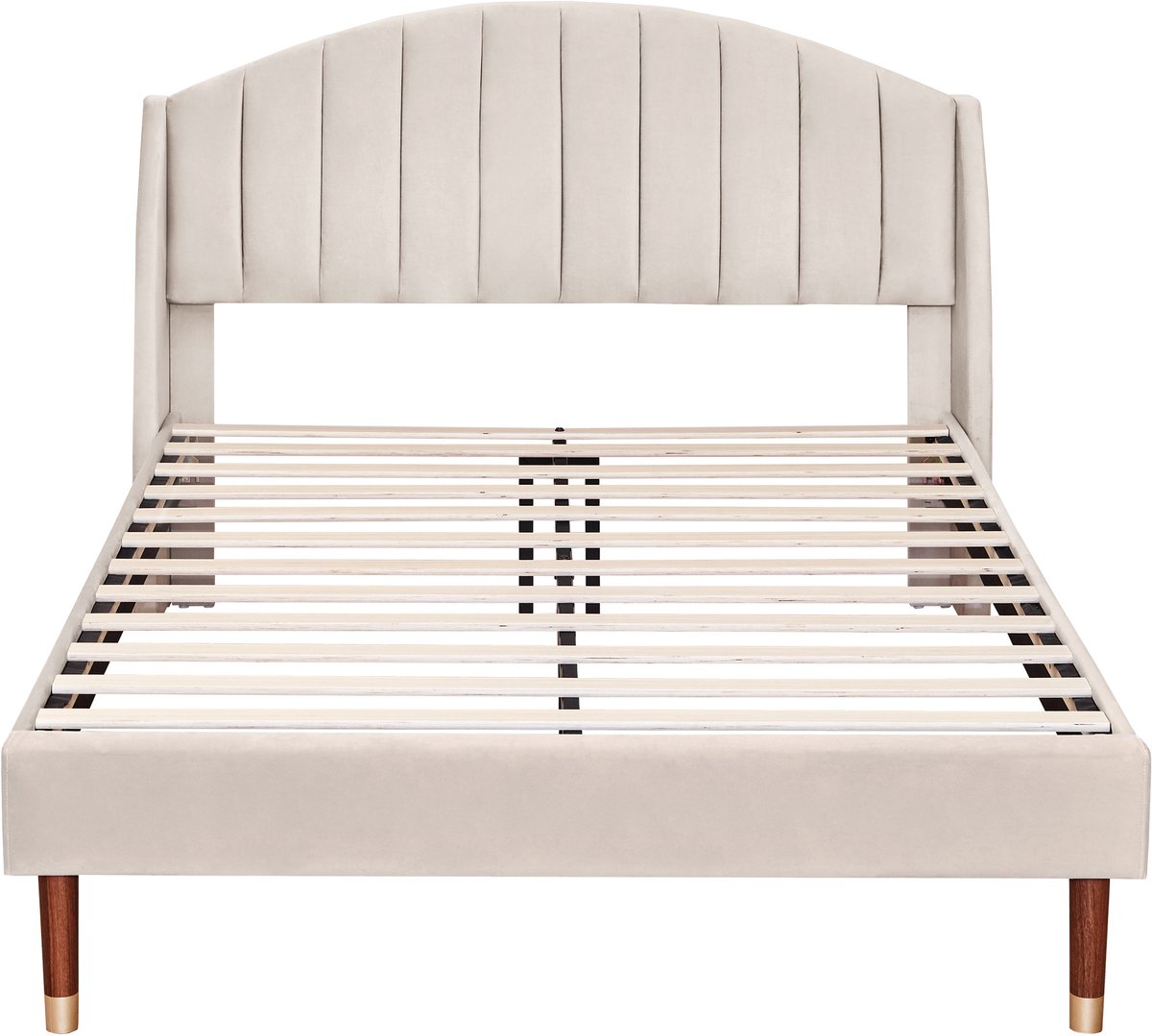 COVREO Bedframe 140x200 cm Beige, lattenbodem en hoofdbord, zonder matras