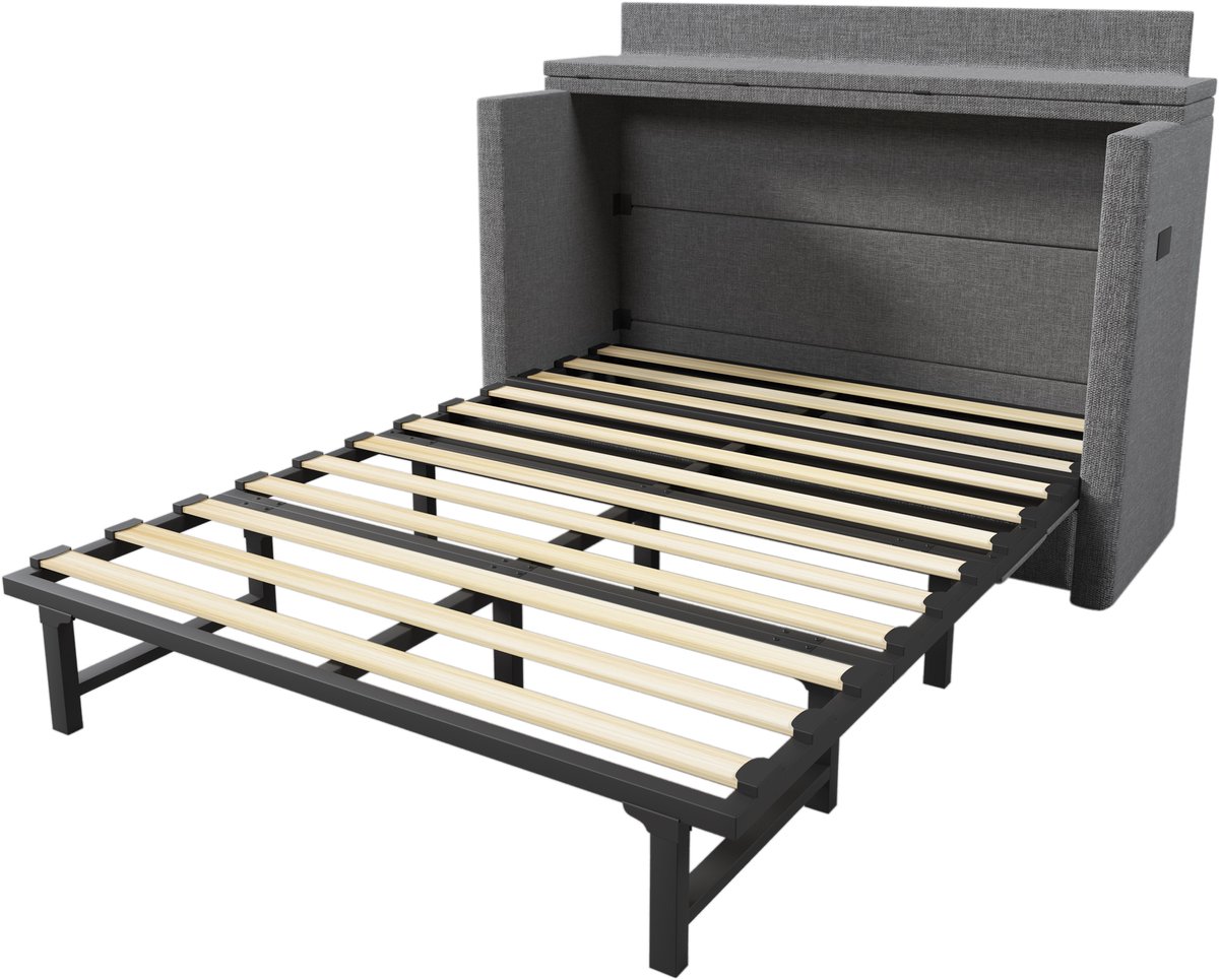 COVREO Schrankbed met USB- en Type-C-poort – 140x200 cm – Murphy-bed met lade en plank – voor kleine slaapkamers – Grijs - zonder matras