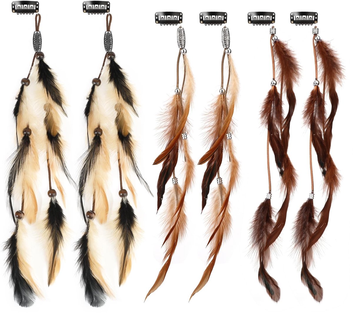 Dailygoods- Haaraccessoires Boheemse stijl - Veer Haaraccessoires - Haarextensions - Hoofdtooi met veren - 6 Stuks - Geschikt voor kostuumfeesten - Haarextensies