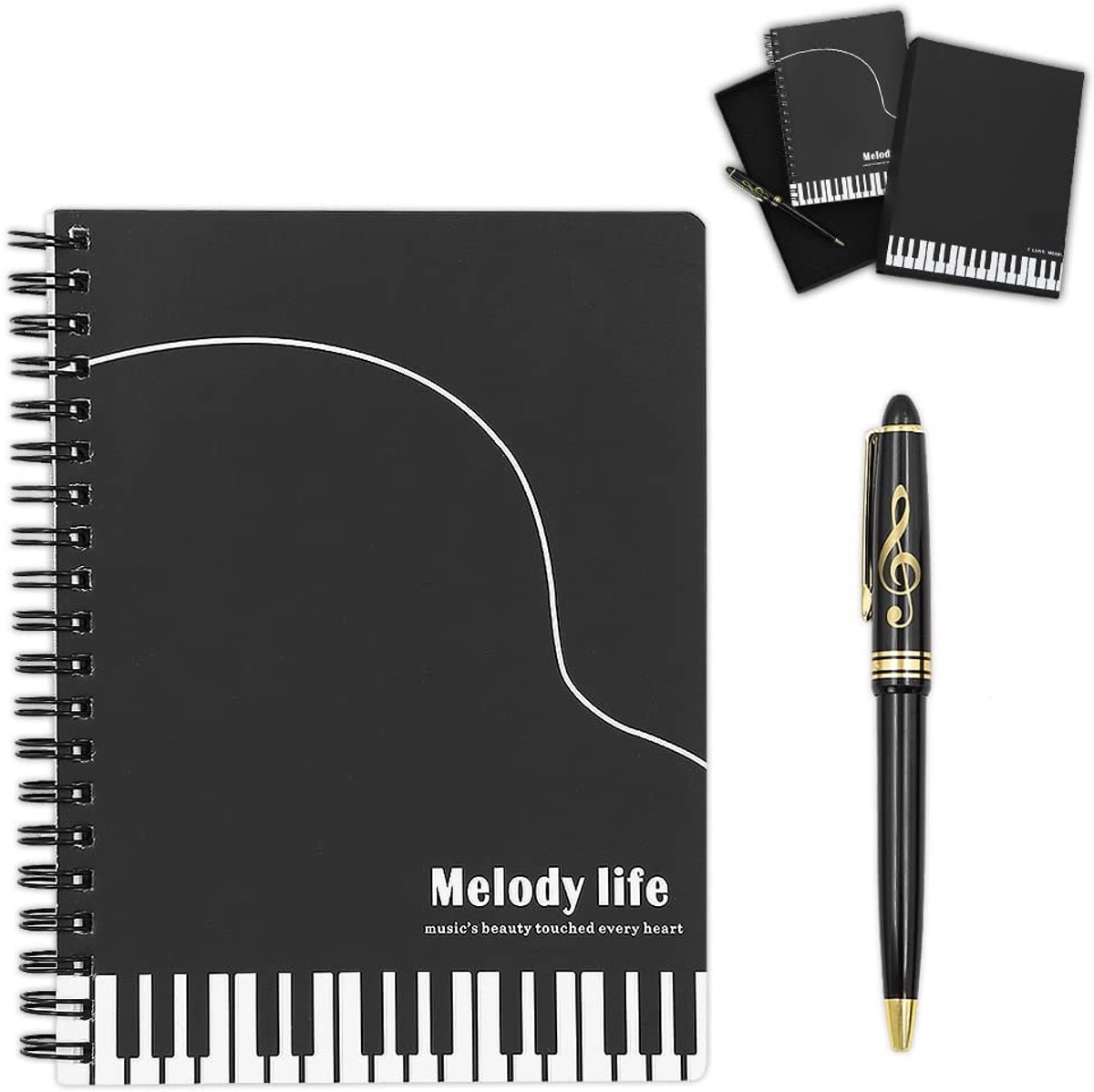 Dailygoods- Briefpapier Muziekthema - Notitieboek A5 - Draadgebonden - Rollerbalpen - Multicolor - Milieuvriendelijk Papier