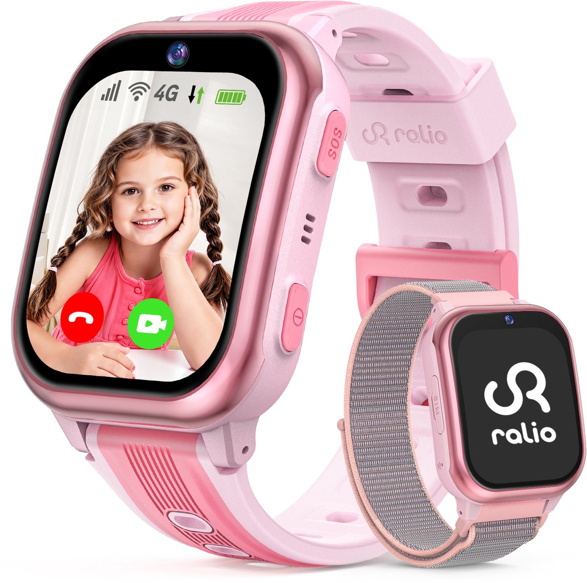 Ralio R5 Plus Smartwatch kinderen 4G met HD Camera - gps horloge kind met simkaart - 1.83 Inch HD Curved Display - GPS Tracker - Videobellen - SOS Noodoproep - Voor Jongens en Meisjes - Roze/Zwart/Blauw