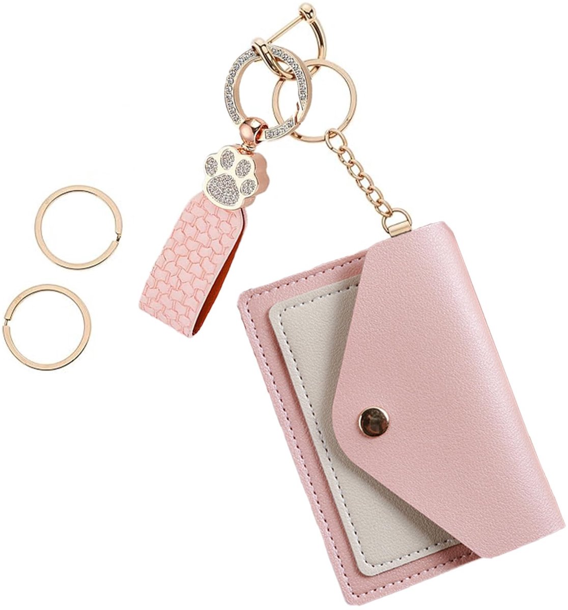 Dailygoods- Mini Portemonnee - Roze Lederen Sleutelhanger - Kaarthouder - Draagband - Stijlvol Design - Hoogwaardig Leer