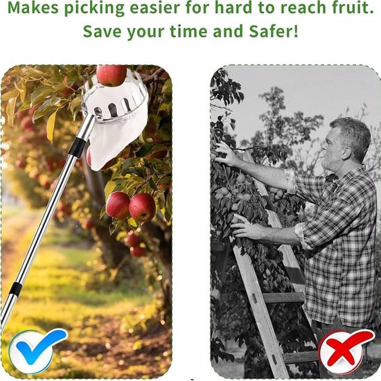 Fruit Plukstok - Telescopische Mand - Fruit Oogsten - Verstelbare Lengte - Tot 4 Meter - Niet gespecificeerd — afbeelding 2