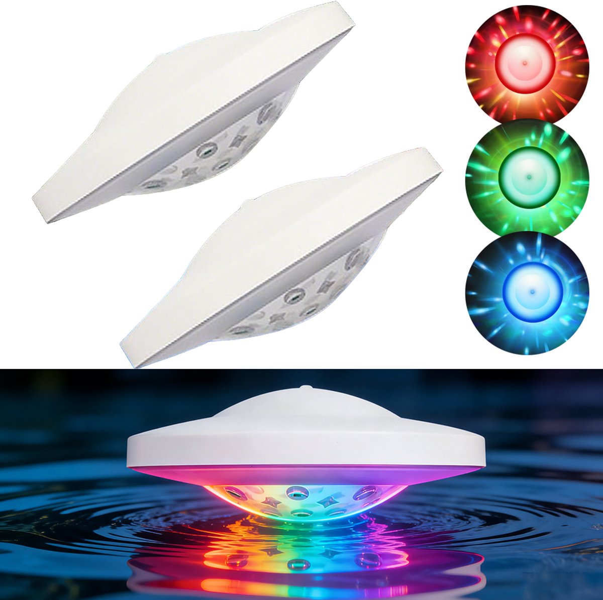 2 Stuks Drijvende Zwembadlamp - Zwembadverlichting - Waterdichte LED-Drijflampen - 6 Dynamische Lichteffecten