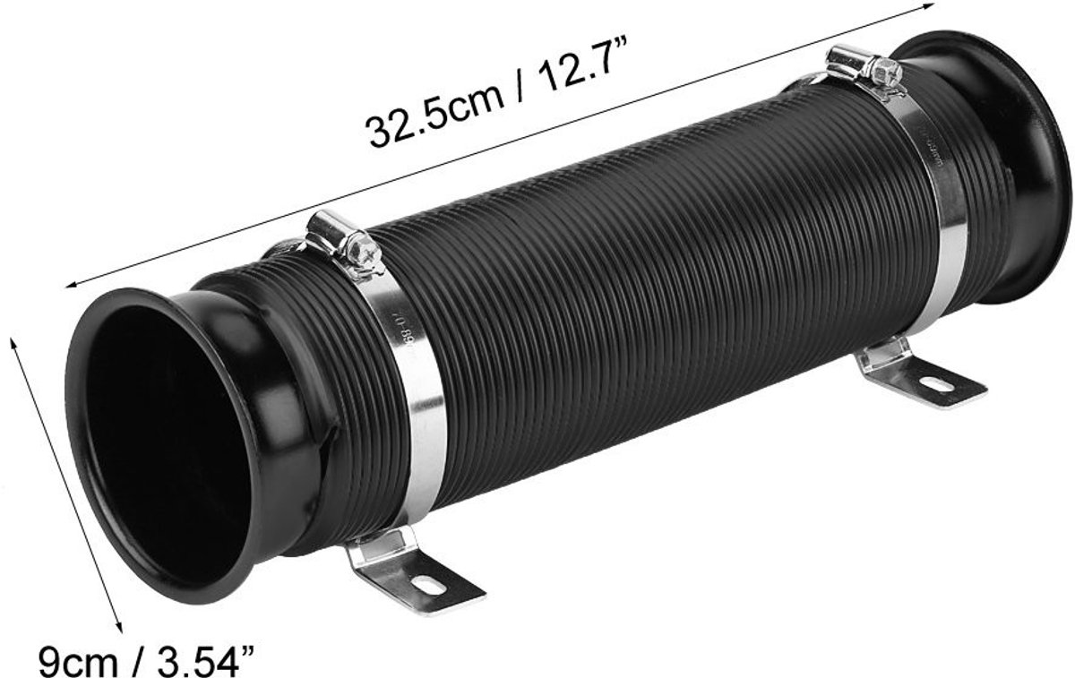 Dailygoods- Luchtinlaatpijp Verstelbaar - Flexibele Slang - 76mm - Verlengbaar tot 80cm - Montagebeugels - Verbeterde Gasrespons - Inlaatslang