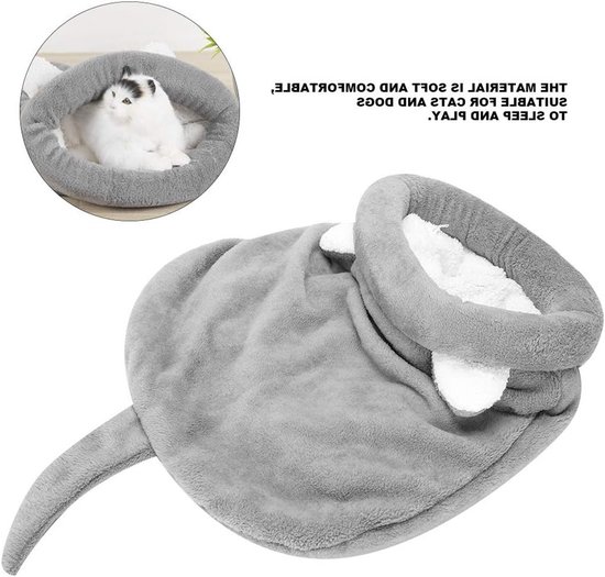 Zachte en warme katten slaapzak van pluche, wasbare snuggle sack en dekentje voor katten en puppy's (Grijs) — afbeelding 5