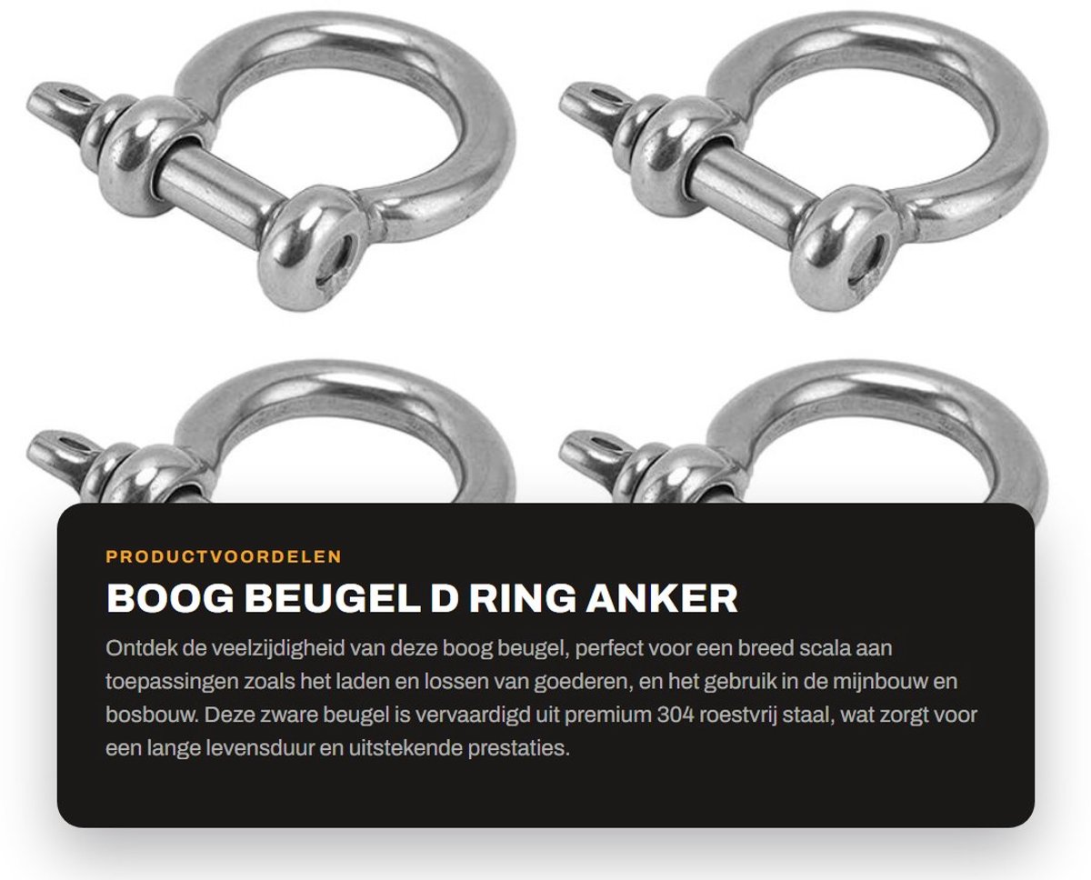 Dailygoods- Ankerbeugel 4 Stuks - Roestvrij Staal - Zware Boogvorm - Schroefpen - Corrosiebestendig - Duurzaam Gebruik - Beugel