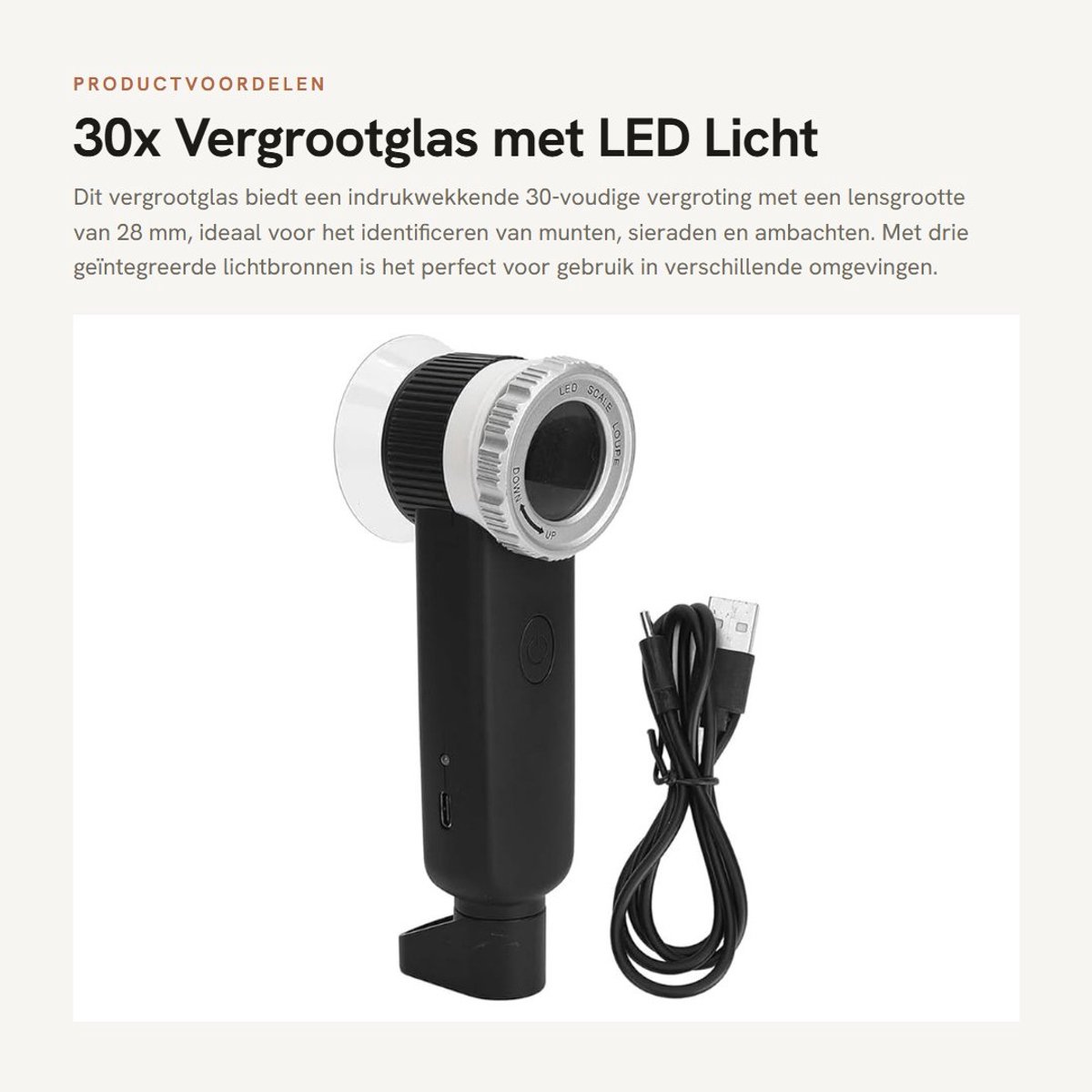 Dailygoods - 30x Vergrootglas met LED Licht en UV Banknotendetector