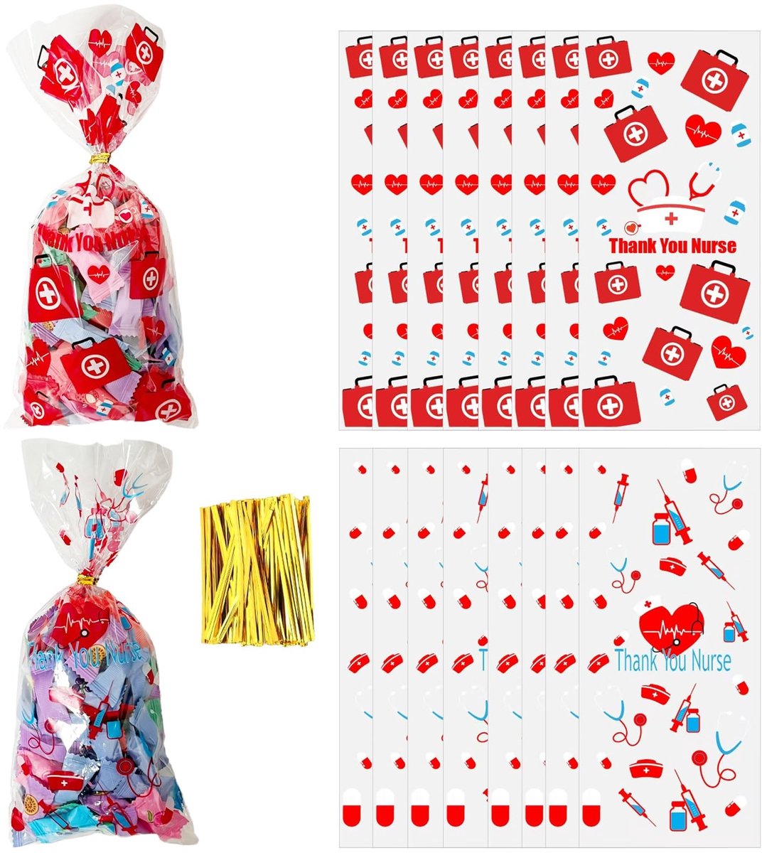 Dailygoods- Cellofaan Zakken 100 Stuks - Verpleegster Goodiebag - Traktatie Tassen - Feestelijke Verpakking - Snoepzakken - Cadeauverpakking - Goodiebags