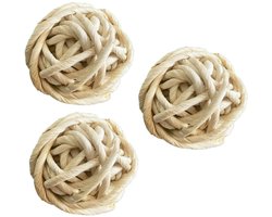 3-stuks Knabbelspeelgoed voor huisdieren - Geweven ballen - Knabbelballen voor konijnen - Huisdierbenodigdheden - 7x7x7 cm - Geschikt voor konijnen, hamsters, gerbils, cavia's en andere knaagdieren - Natuurlijke houtkleur