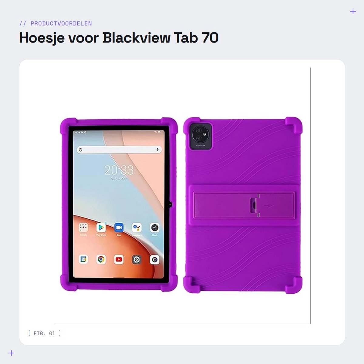 Dailygoods - Hoesje voor Blackview Tab 70 WiFi - Zachte TPU siliconen bescherming - Airbag valbescherming - Paars - Multifunctionele beugel - Geschikt...
