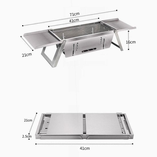 Gloovon® Houtskool BBQ - Opvouwbaar & Draagbaar RVS Grill - Verstelbare Hitte - Met Snijplank Functie - Compact 2.5cm Dun - Voor Camping & Outdoor van gloovon — afbeelding 2