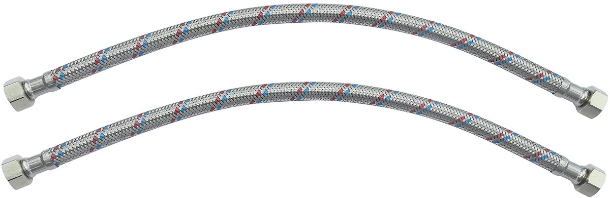 Dailygoods- Aansluitslang Set van 2 - Flexibele Waterslang 400 mm - 3/8" Vrouwelijk - Sanitaire Verbinding - Gevlochten Staallaag - Maximale Druk 1MPa