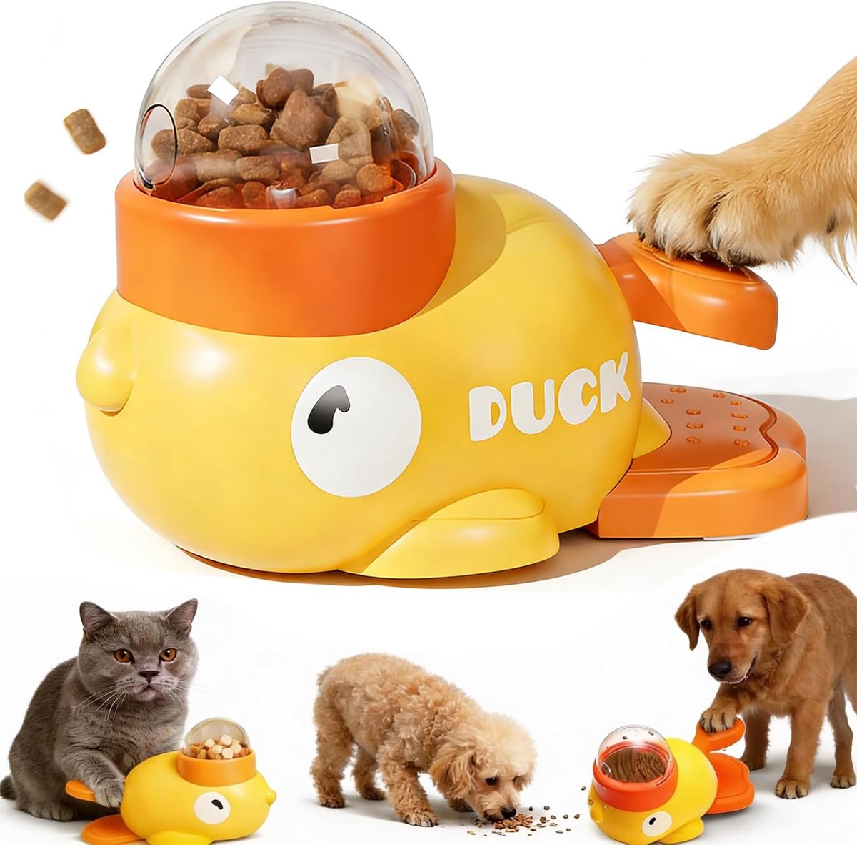 Snackdispenser voor huisdieren - 2-in-1 Slowfeeder - Honden Denkspel - Interactief Intelligentiespeelgoed - Voor training en beweging van huisdieren - Geel