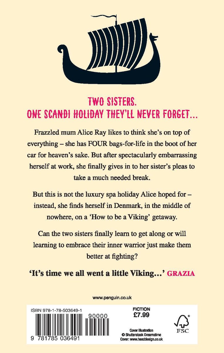 Zwart silhouet van een langschip met zeil. Titel: Two sisters. One Scandie holiday they'll never forget...