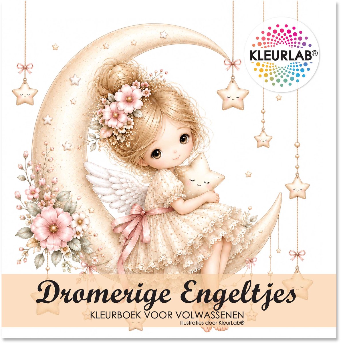 KleurLab® - Dromerige Engeltjes - Kleurboek voor Volwassenen - Engeltjes en Fantasy - 21x21 cm - 60 Kleurplaten - Enkelzijdig bedrukt