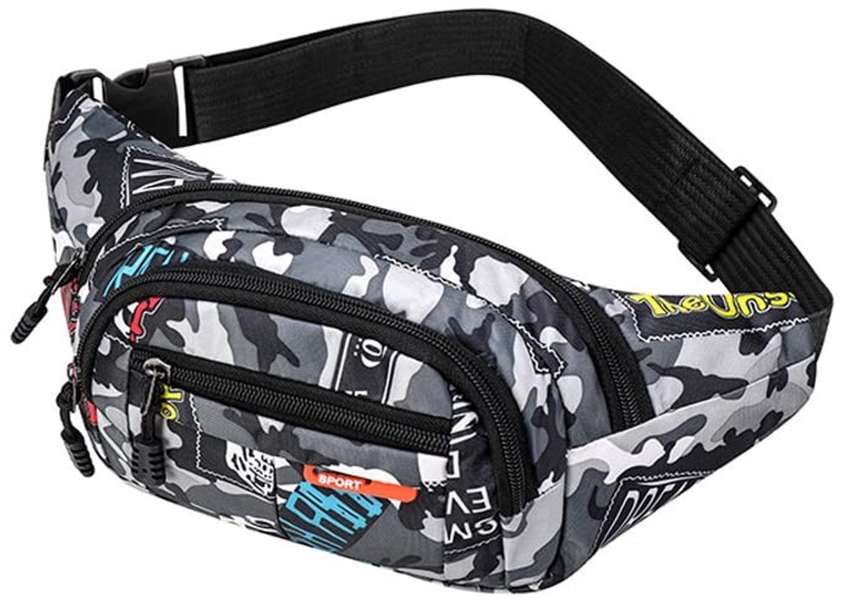 Dailygoods - Heuptas Camouflage - Waterdicht Nylon - 34 x 10 cm - Ideaal voor Wandelen en Reizen - Geschikt voor Heren en Jongens