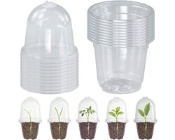 Set van 10 Transparante 7.5 cm Kweekpotten met Vochtige Dome Deksel en Afvoergaten voor Zaden, Stekken, Vetplanten en Orchideeën