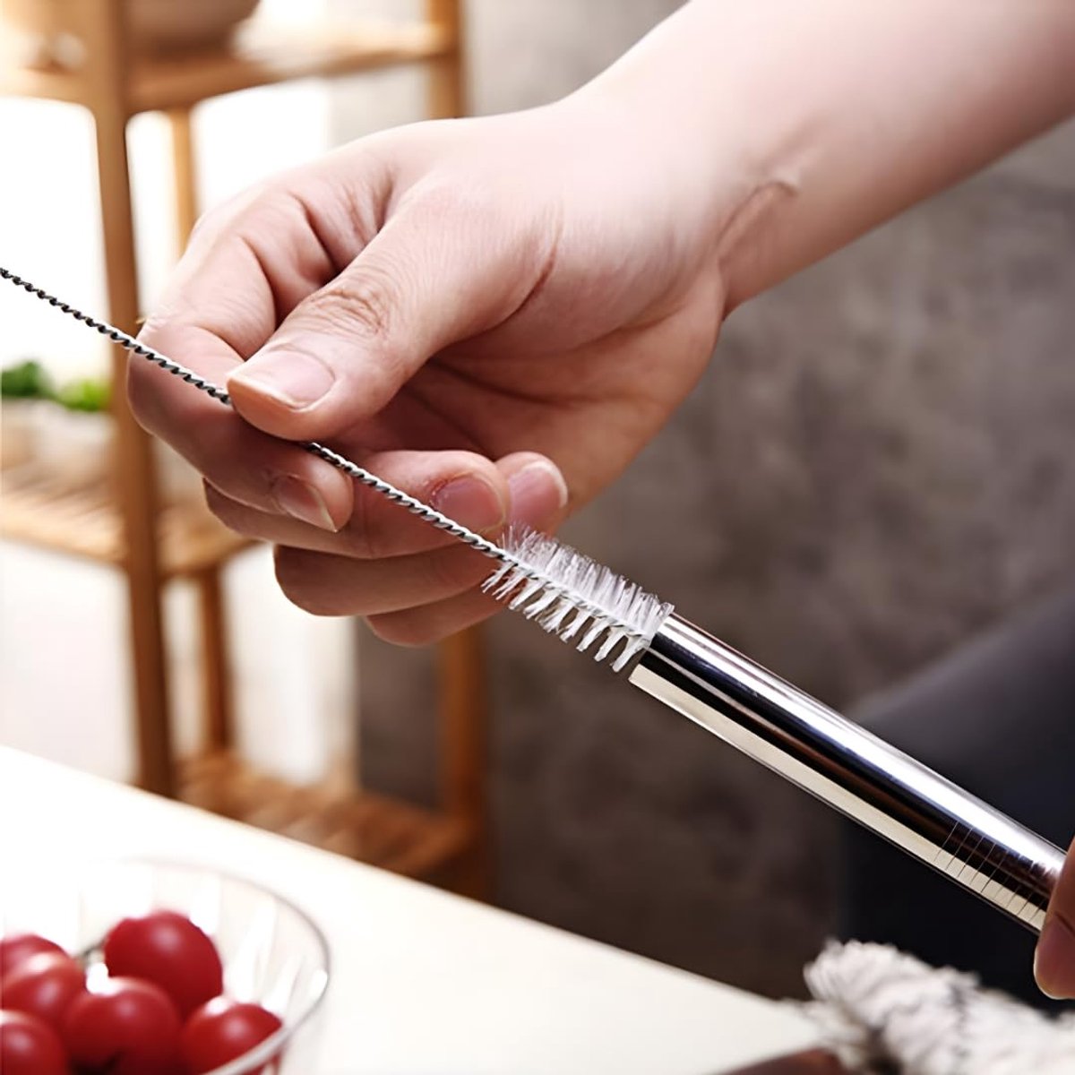 5 stuks - boba rietje - rvs drinkrietje - metalen rietje - zilver - herbruikbaar rietje - tapioca riet - Roestvrijstalen Bubble Tea Riet Set - Duurzame Metalen Drinkrietjes voor Smoothie en Milkshake - Inclusief schoonmaakborstel en opbergtas — cadeau in Kookcadeaus - foto 4