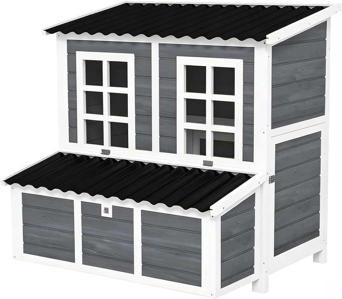 Houten kippenhok 100 x 86 x 100 cm – Buitenverblijf met deuren – Veilig nestkastje met vakken, waterdicht dak – voor 3 tot 4 kippen, toegang via een hellingbaan