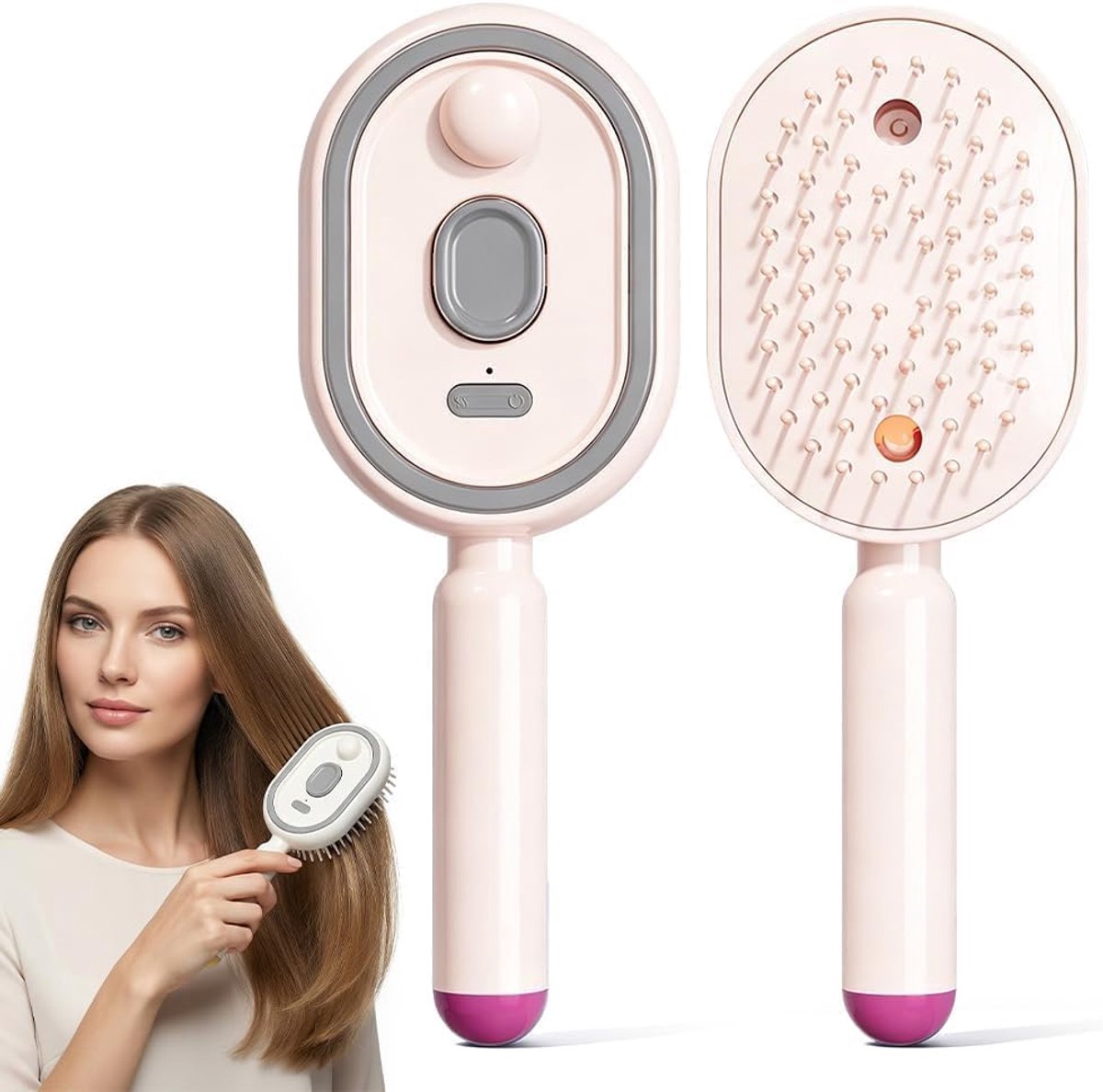 VHV - Stijlborstel - Elektrische haarborstel - Massageborstel - Stoomborstel - Oplaadbaar - Anti-frizz - Met sprayfunctie - Voor elk haartype -Roze