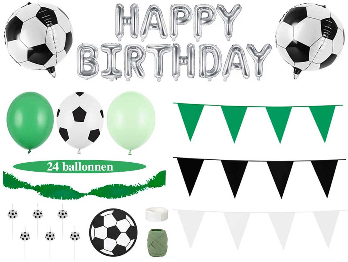 Feest zonder Fratsen - Voetbal Versiering Verjaardag - Ballonnen - Slingers - Taartdecoratie