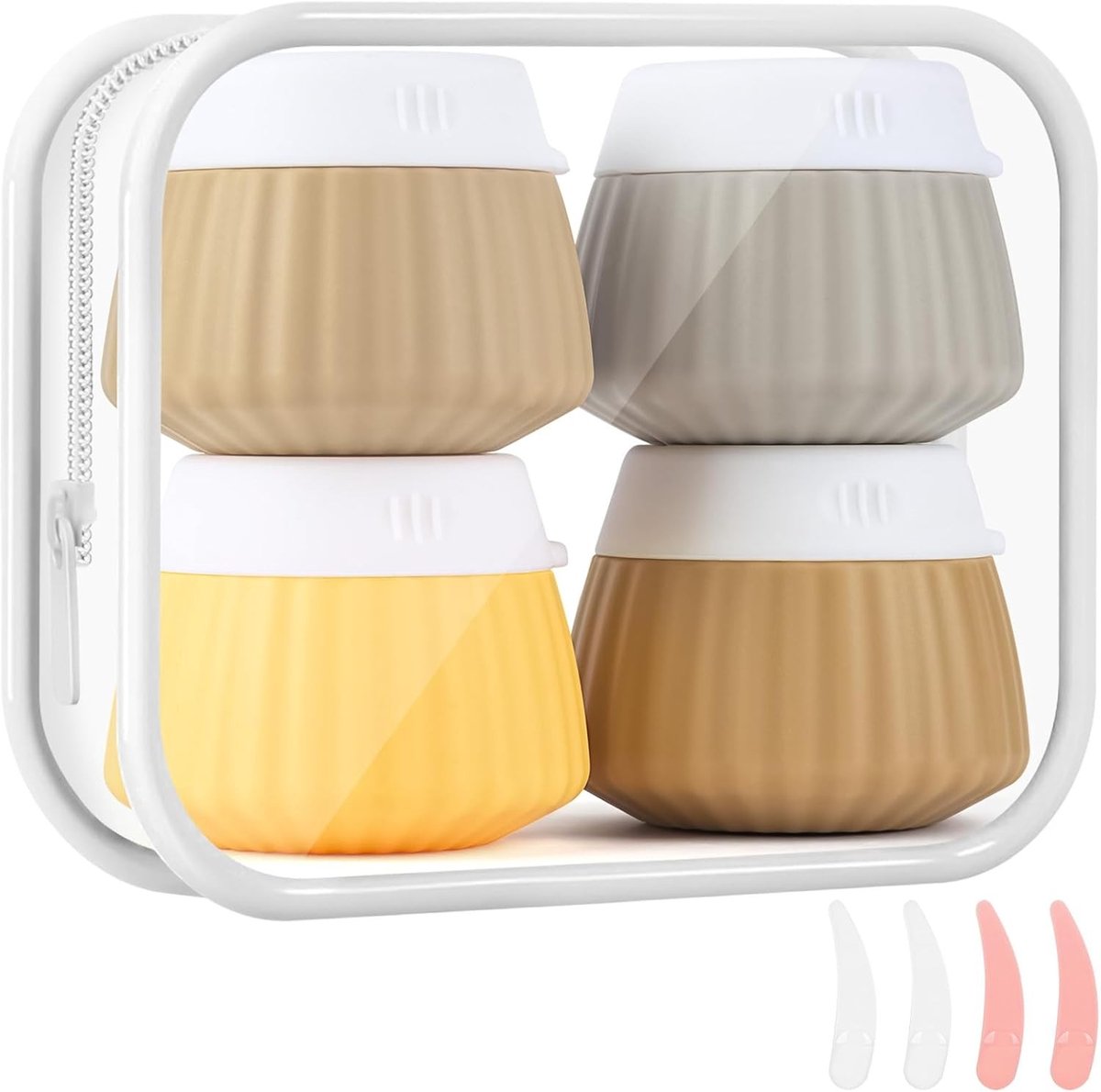 4 Stuks Lekvrije Siliconen Cosmetische Potjes 40ml - Reis Set met Spatels, Labels en Opbergtas voor Crème en Make-up Accessoires
