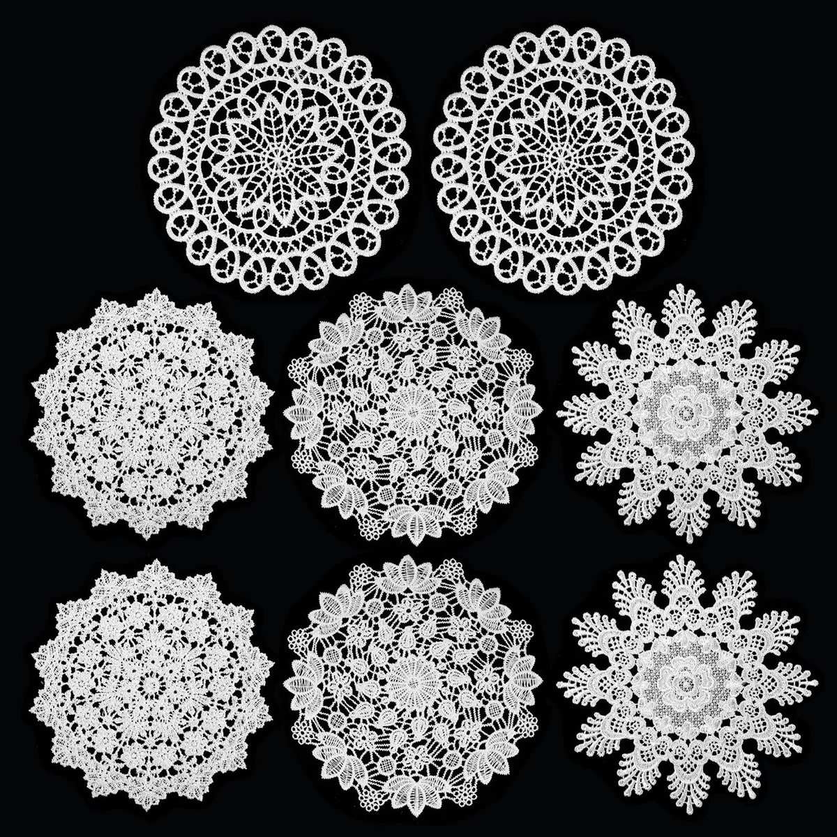 oruola oruola 8 stuks ronde kanten kleedjes, gehaakte kleedjes, witte kanten sierdoekjes voor commode, vintage ronde kleedjes voor keuken, eetkamer, feest, commodedecoratie, 16,5 cm