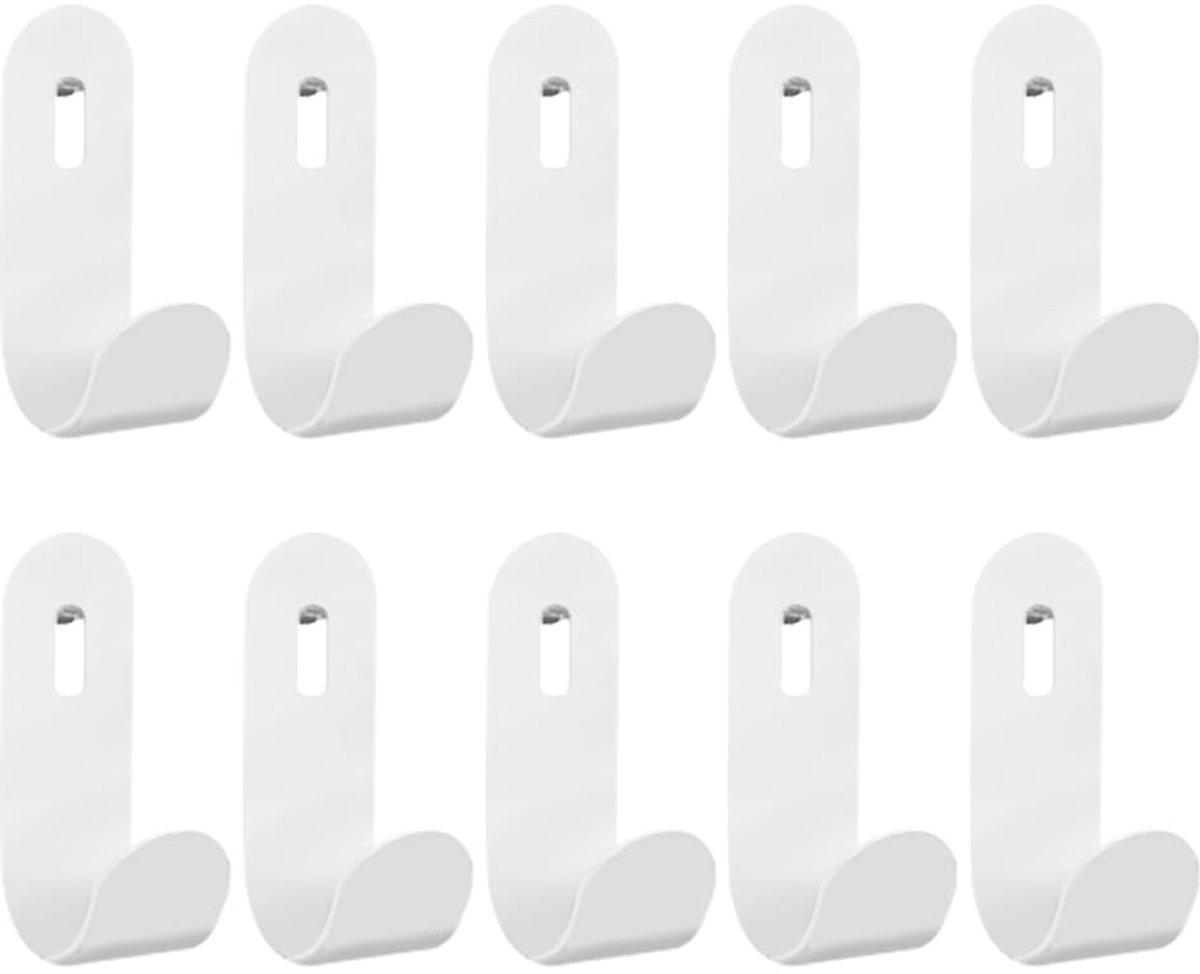 Haken - 10 stuks gereedschapshaken, Pegboard accessoires, voor gereedschapsruimte, keuken, werkbank, enz. (wit, J-vorm)