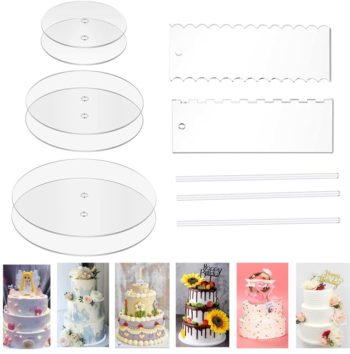 Cake schijven cirkel basis planken met midden - 2 schraper (4 patronen) & plug staaf