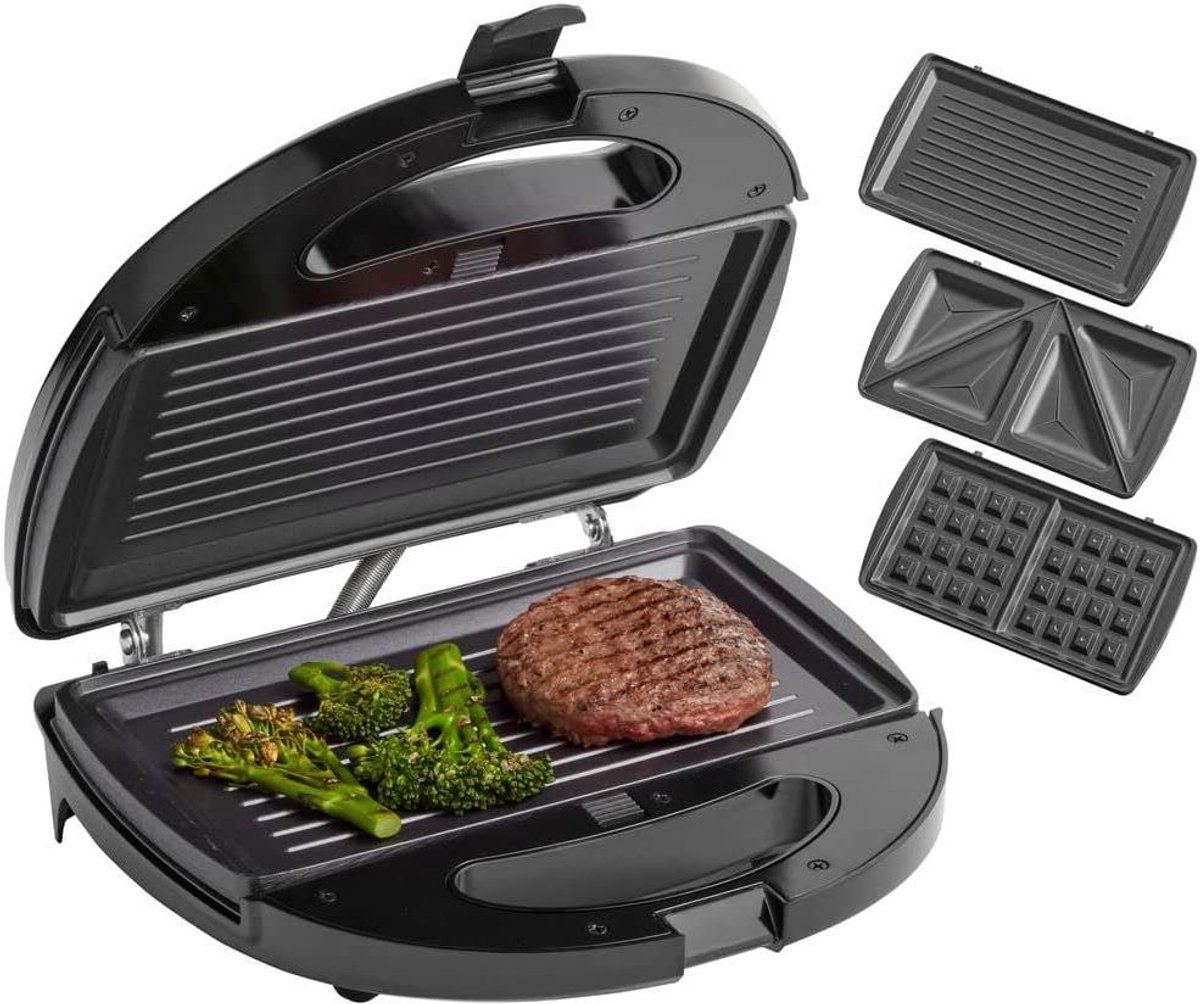 Multigrill - 3-in-1 Grill - Maak Tosti's - Drie Platen - 750 Watt - Multicolor