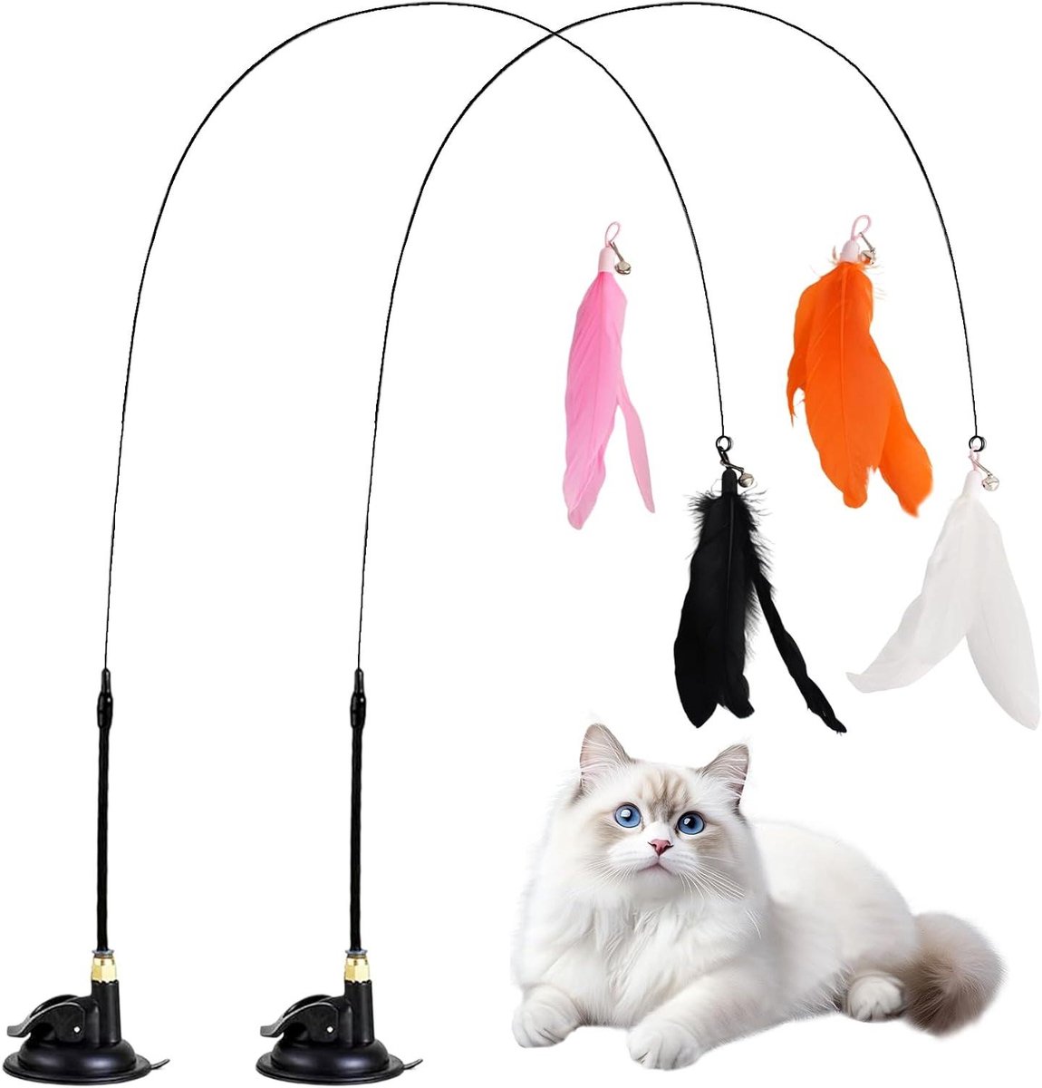 Kattenspeelgoed Hengel - Interactief Speelgoed - Actieve Spelsessies - Sterke Zuignap Bevestiging - 80 cm Lengte - Zwart