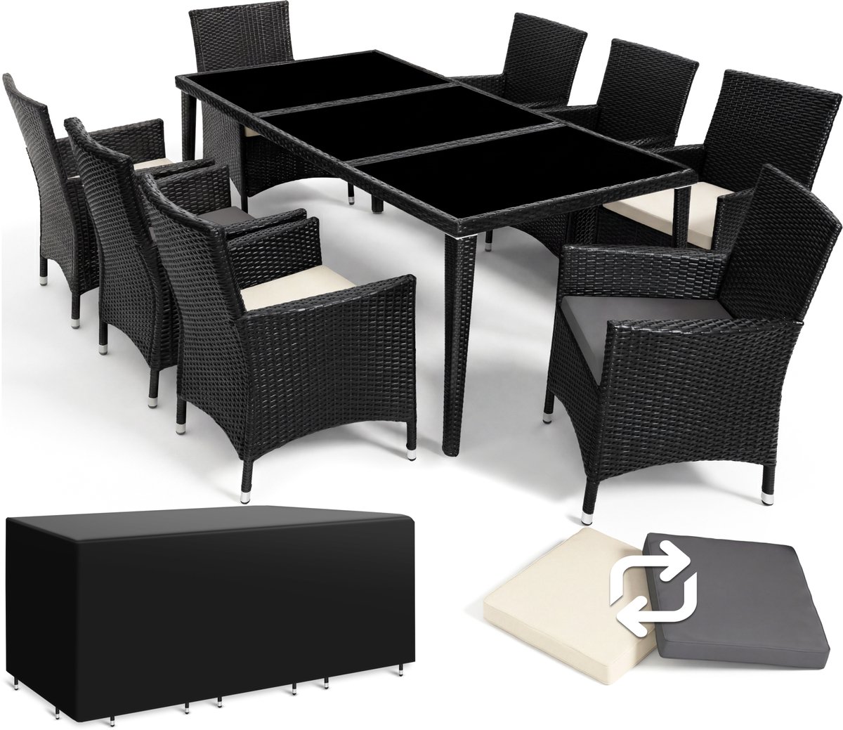 Tectake - Tuinmeubelset - 8 persoons - Zwart