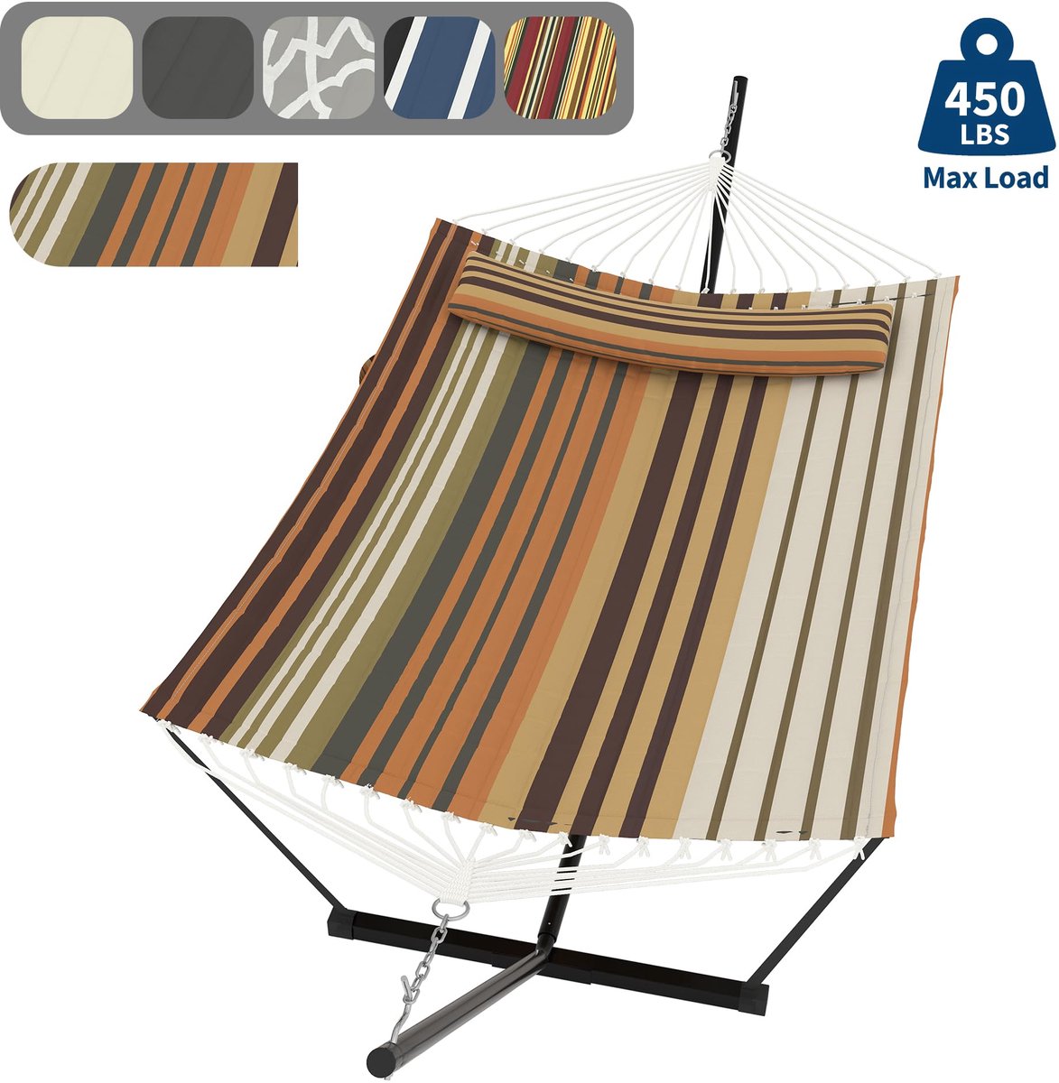 Hangmat Met Standaard - Schommelbed Binnen en Buiten - Afneembaar Kussen - 200kg Draagvermogen - Balans Touw - Voor Tuin Balkon Terras - Bruin